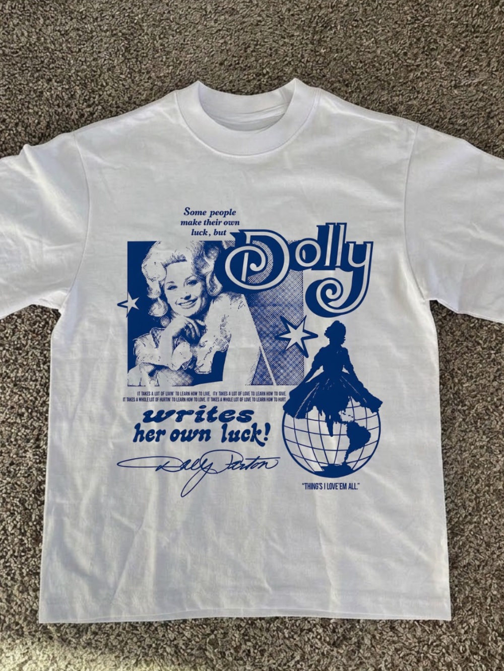 Gildan White Tee with Blue Dolly Graphic